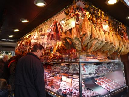 西班牙、巴塞罗那、市场大厅、市场、零售、照明、选择、购物