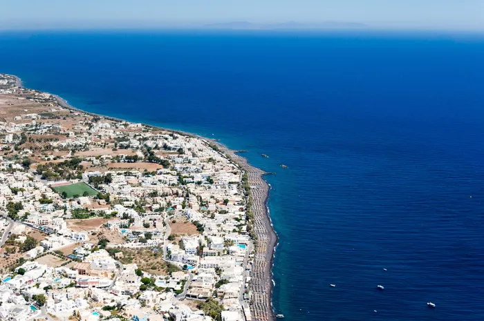 航拍、照片、白色、棕色、城市、旁边、蓝色、平静