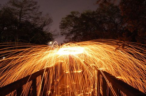 城市公园，美国，新奥尔良，黑暗，火，火环，桥，光明