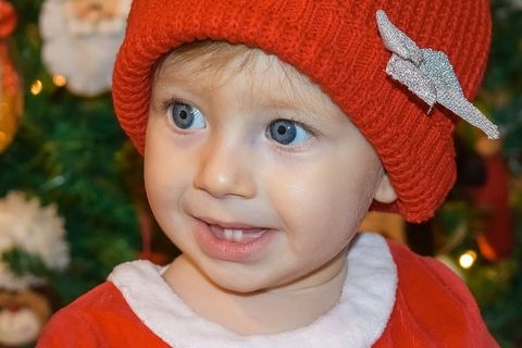 孩子，人，帽子，头盖骨，肖像，微笑，快乐，蓝眼睛