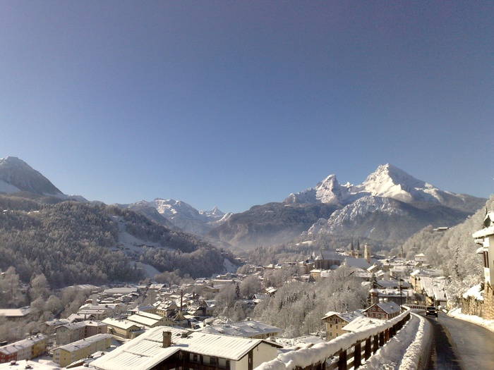 berchtesgaden，冬季，巴伐利亚州，雪，山，天空，建筑，复制空间