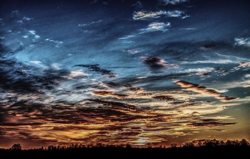 日落，傍晚，戏剧性，余辉，蓝色，云，剪影，天空