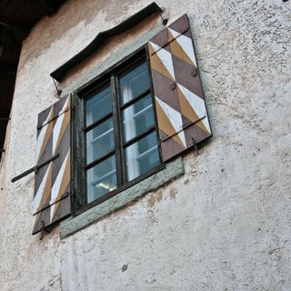 斯洛文尼亚、布莱德、白色、棕色、墙、ocre、中世纪、绘画