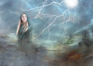 女神，复合，发光，一人，女性，长发，头发，成人