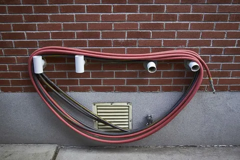 砖墙，软管，墙，墙-建筑特征，金属，砖，无人，建筑