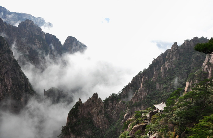 自然，山，景观，岩石，旅游，黄山，中国，云