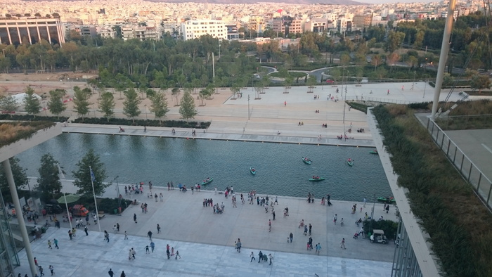 希腊, 雅典, snfcc, 高角度视图, 人群, 一群人, 建筑结构, 一大群人