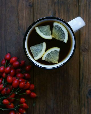 柠檬茶，柑橘，杯子，饮料，柠檬，茶，木材，食品