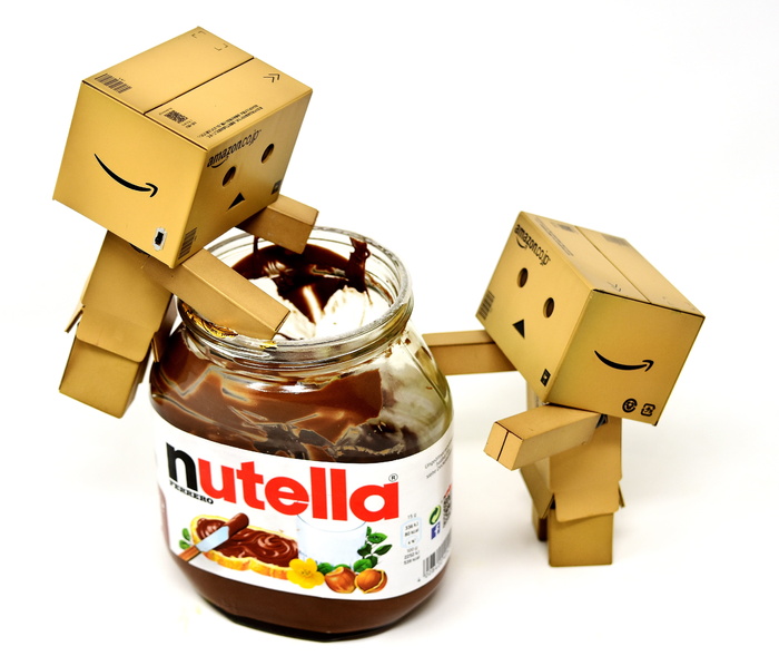 nutella罐，两个，棕色，纸板艺术品，nibble，nutella，danbo，数字