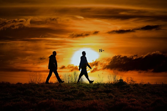 人，行人，步行，运动，两人，结对，一起，跟随