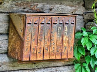 邮箱、电子邮件、发货、旧、生锈、hdr、无人、树叶