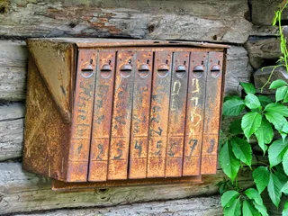 邮箱、电子邮件、发货、旧、生锈、hdr、无人、树叶