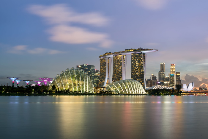 日落时建造, 滨海湾金沙, 城市, 夜, 黑暗, 反思, 架构
