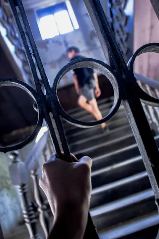 弃, 废弃的*, 曼谷, 泰国, 手, 楼梯, 废弃的楼梯, 真实的人