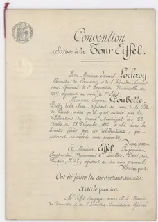 埃菲尔铁塔,1887年,埃菲尔铁塔,1887年,前官方文件,协议签订,1887年1月8日,由埃杜亚德·洛克罗伊代表的国家 埃菲尔铁塔,1887年,埃菲尔铁塔,1887年,前官方文件,协议签订,1887年1月8日,由埃杜亚德·洛克罗伊代表的国家