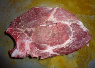 生的，肉片，放置，黄色，表面，排骨，小肉片，肋骨