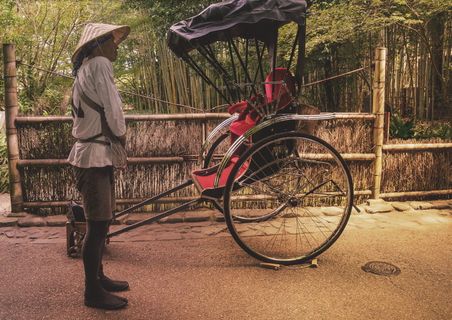 黑红马车前的男子