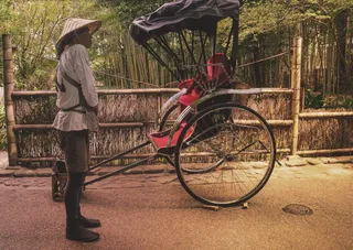 黑红马车前的男子