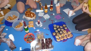 庆祝、聚会、饮食、糖果、酒精、节日、宴会、壁画