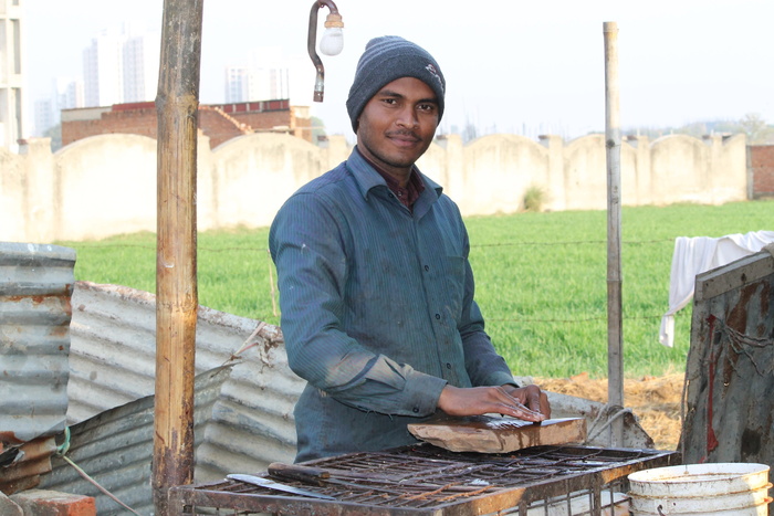 屠夫，男人，肉，生的，屠宰，看着摄像机，一个人，肖像