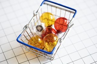 背景、篮子、明亮、灯泡、清晰、特写、彩色、商业