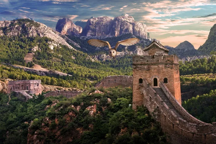 photoshop，中国长城，风景，建筑，建筑结构，山脉，过去，历史