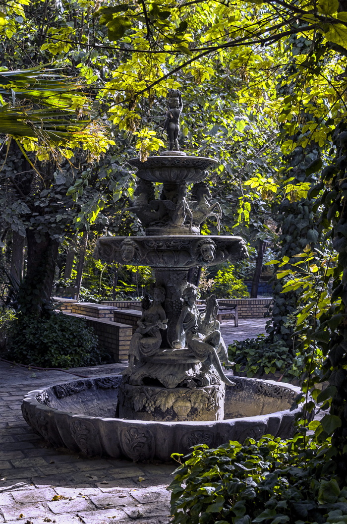 水，喷泉，石板，树，户外，美丽，家，绿色