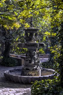 水，喷泉，石板，树，户外，美丽，家，绿色