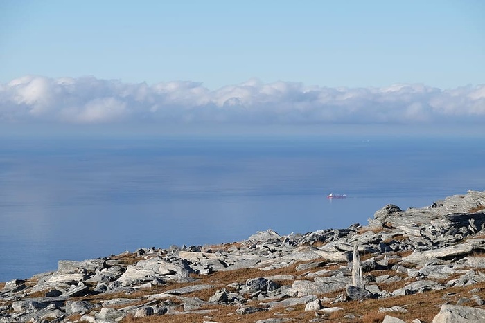 风景摄影，岩层，云，天，海，船，岩石