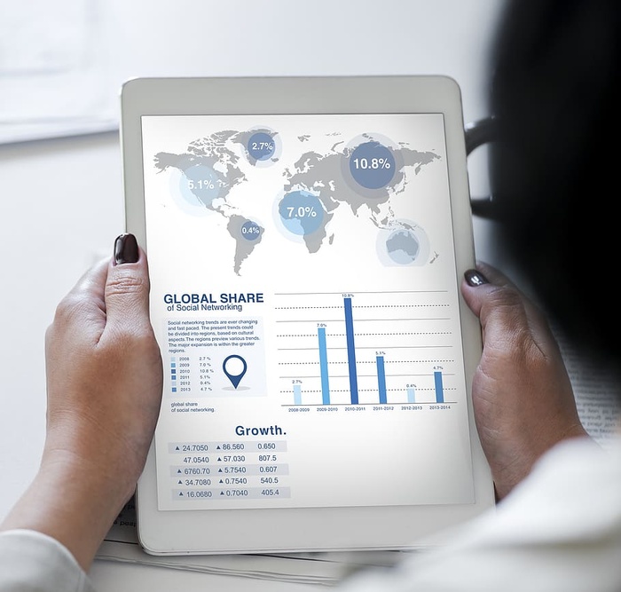 在全球共享图上打开白色平板电脑