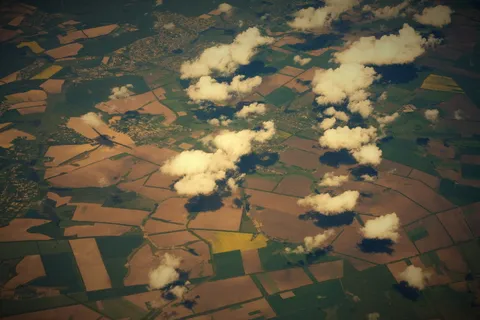 云，田野，平面，草，土地，草，土地，阳光，乡村