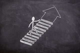 黑板、粉笔、成功、阶梯、业务、工作、客场、进步