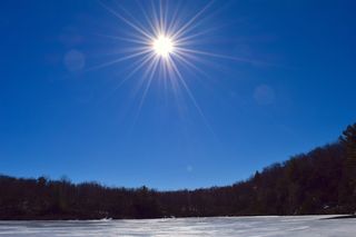 太阳、湖泊、天空、公园、冰冻、冬天、大自然、水