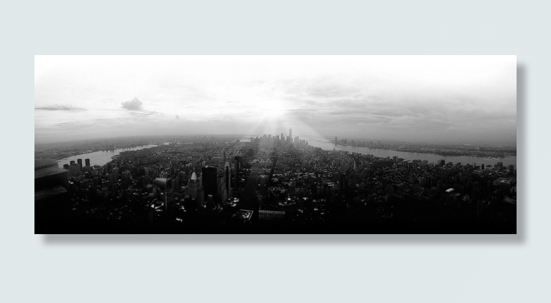 黑白、天空、视图、天际线、纽约、城市、建筑物、摩天大楼