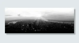 黑白、天空、视图、天际线、纽约、城市、建筑物、摩天大楼