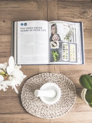 除了桌子上的白研钵和研杵之外，你们的生活手册中需要新鲜的草药