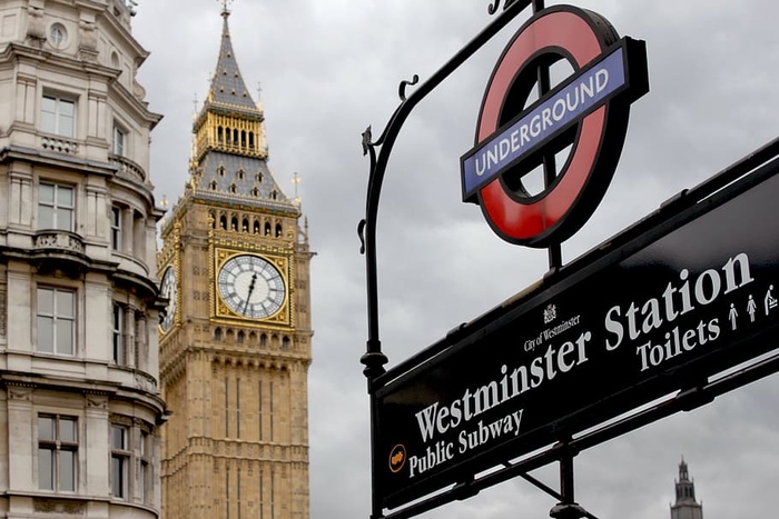 伦敦市，英国，伦敦，大厦，威斯敏斯特车站标志，伦敦-英格兰，英国，威斯敏斯特市