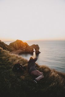 草，模糊，海岸，海，水，日出，悬崖，岩石