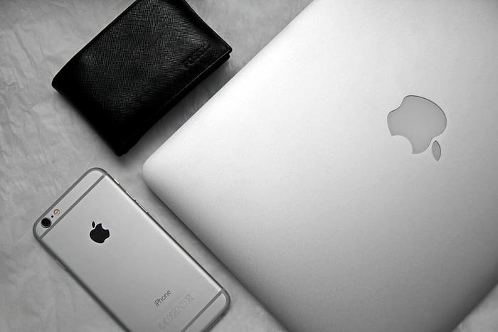 平面、平面、摄影、空间、灰色、iphone 6、旁边、银色macbook