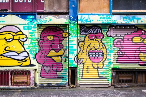 曼彻斯特、英国、北区、墙壁、涂鸦、城市、街道、城市艺术
