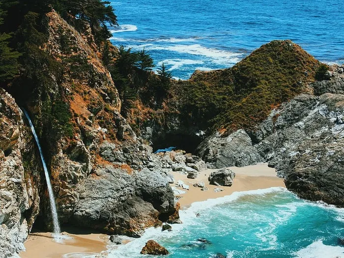 瀑布，海洋，海洋，蓝色，水，波浪，自然，岩石