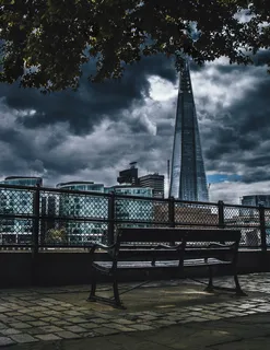 伦敦，英国，城市，城市，长凳，碎片，风暴，云