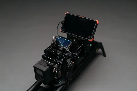 连接到相机的黑色智能手机