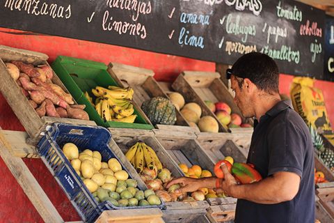乌拉圭、热带、彩色、香蕉、水果、土豆、市场、菠萝