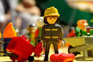 特写、照片、儿童、男性、塑料玩具、playmobil、玩具、消防员