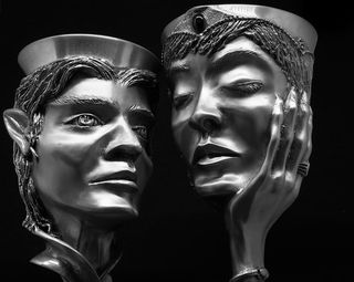 灰色，金属面图形容器，锡，高脚杯，旧，杯子，金属，古董