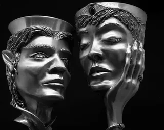 灰色，金属面图形容器，锡，高脚杯，旧，杯子，金属，古董