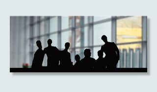 轮廓、人、身后、玻璃窗、商人、团队、团队、合作