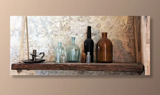 玻璃瓶，棕色，木制，浮动，搁板，悬挂，搁板，烛台