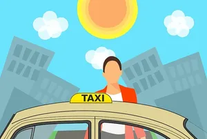 在城市里，一个女人上了出租车。